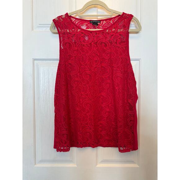Adrianna Papell Red Lace Crochet Halter Tunic Tank Large - Picture 4 of 9
